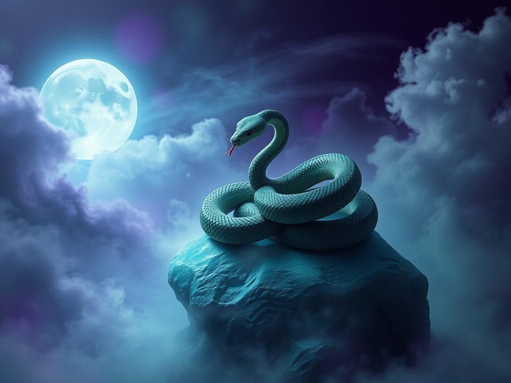 Cobra em ambiente onírico representando transformação e sabedoria em sonhos Cobra em ambiente onírico representando transformação e sabedoria em sonhos