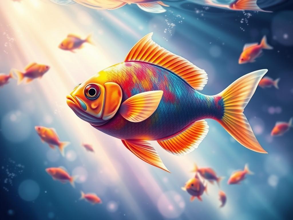 Peixes nadando em águas oníricas simbolizando abundância e emoções profundas Peixes nadando em águas oníricas simbolizando abundância e emoções profundas